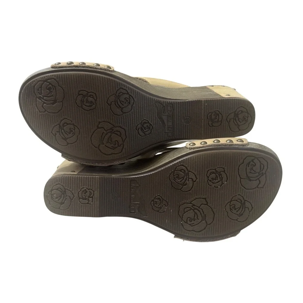 Dansko Fern Wedge Sandals Womens 8 Tan Leather Studded Buckle 1908039300